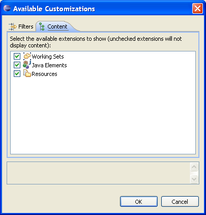 Available Customizations > Content dialog
