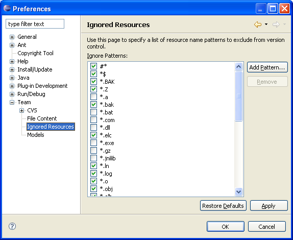 Ignored Resources Preference Page