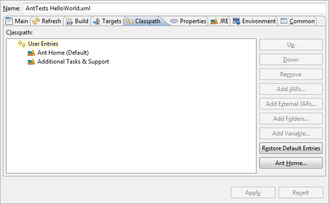 Ant launch configuration classpath tab