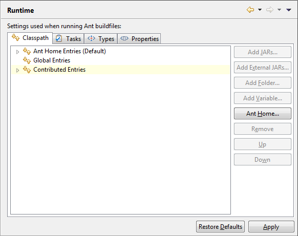 Ant classpath preference tab