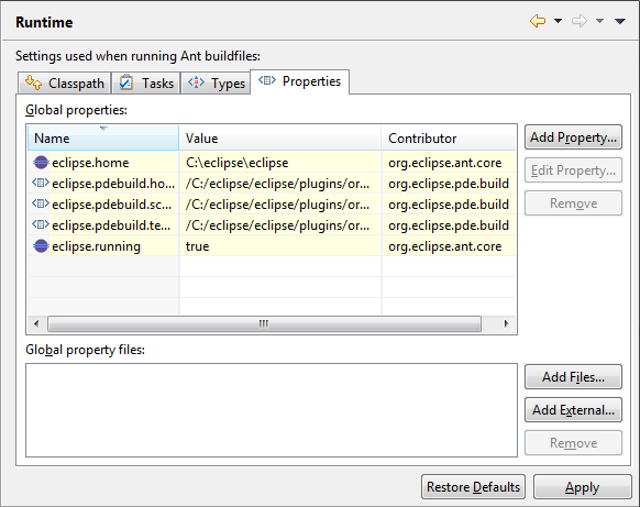 Ant properties preference page