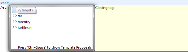 Code assist in Ant editor