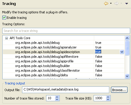 Tracing preference page