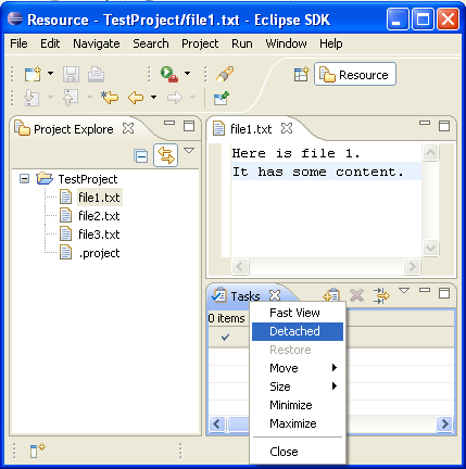 Screenshot of the context menu's 'Detach' option