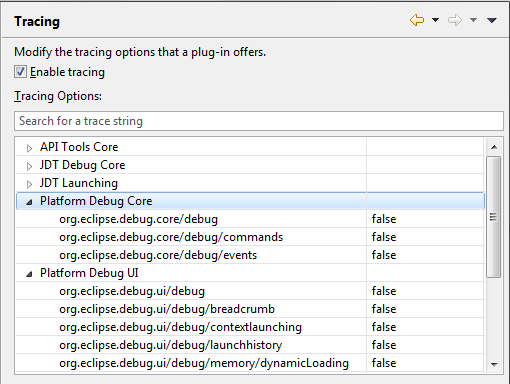 Debug tracing options